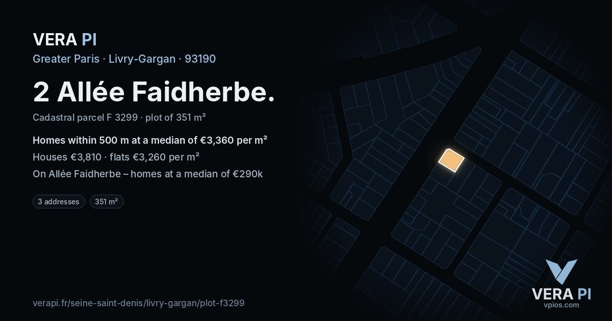 2 Allée Faidherbe, Livry-Gargan at night – the plot lit, the parcels around coloured by the prices near them