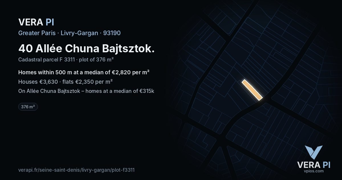 40 Allée Chuna Bajtsztok, Livry-Gargan at night – the plot lit, the parcels around coloured by the prices near them