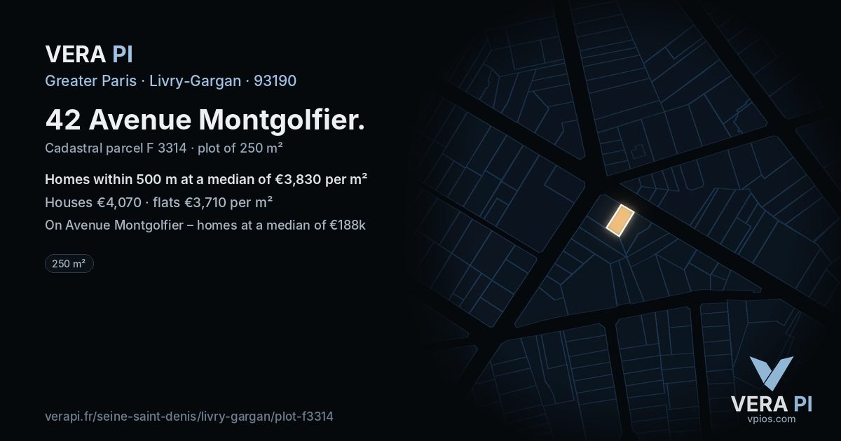 42 Avenue Montgolfier, Livry-Gargan at night – the plot lit, the parcels around coloured by the prices near them