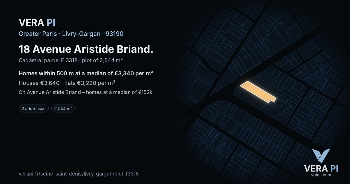 18 Avenue Aristide Briand, Livry-Gargan at night – the plot lit, the parcels around coloured by the prices near them