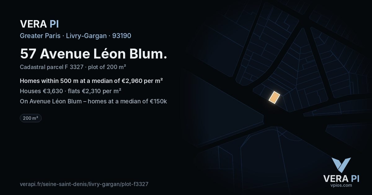 57 Avenue Léon Blum, Livry-Gargan at night – the plot lit, the parcels around coloured by the prices near them