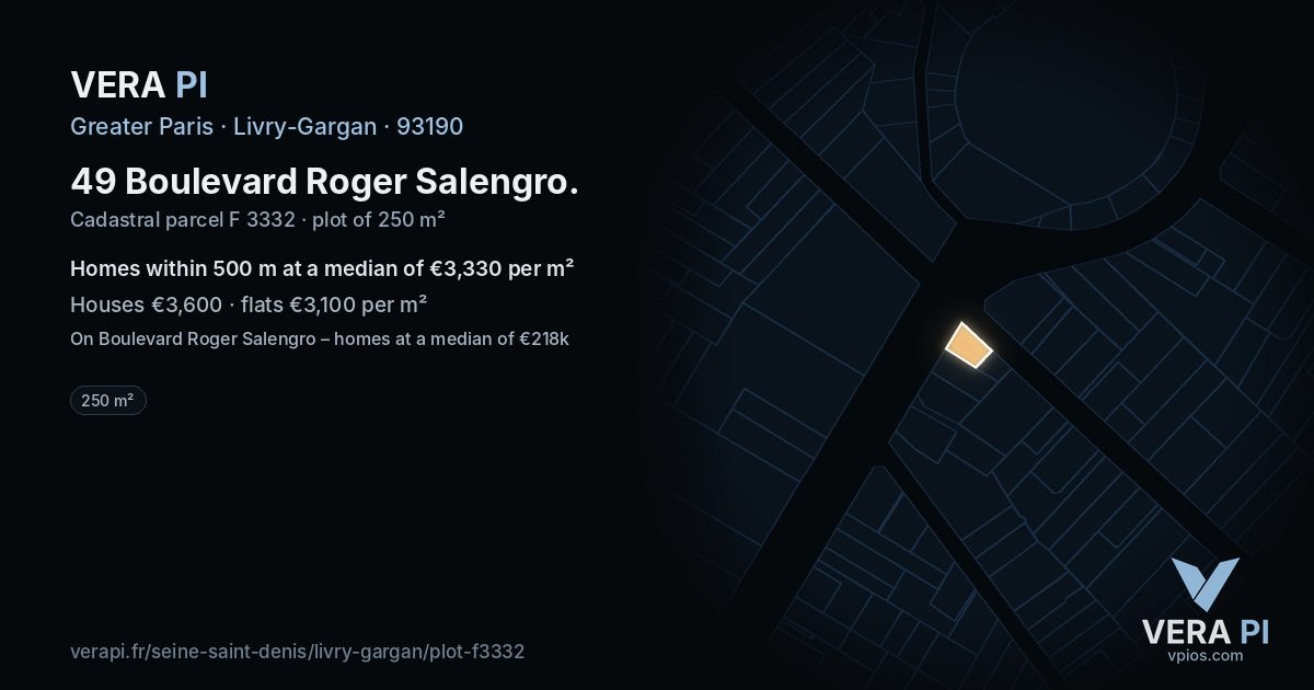 49 Boulevard Roger Salengro, Livry-Gargan at night – the plot lit, the parcels around coloured by the prices near them