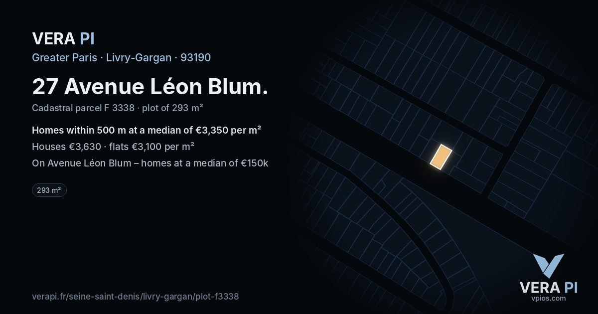 27 Avenue Léon Blum, Livry-Gargan at night – the plot lit, the parcels around coloured by the prices near them