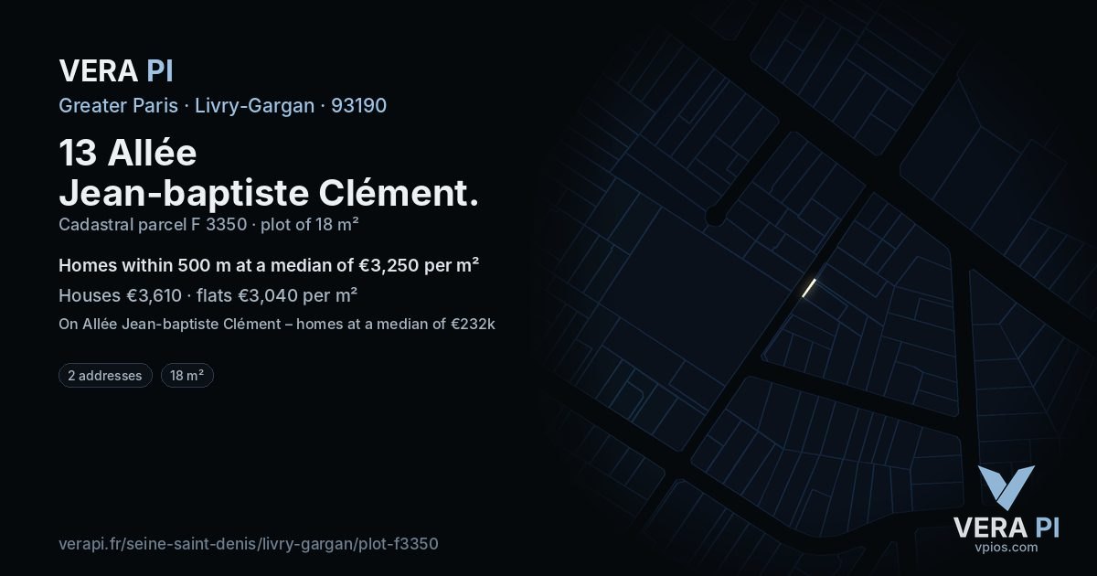 13 Allée Jean-baptiste Clément, Livry-Gargan at night – the plot lit, the parcels around coloured by the prices near them