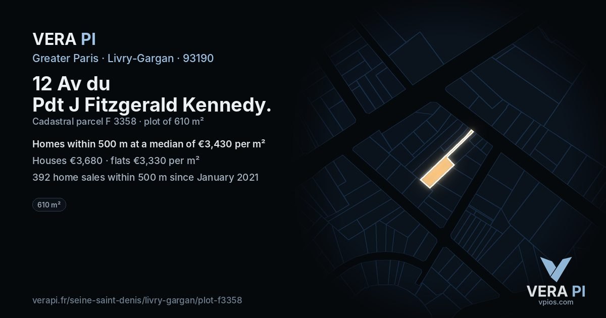 12 Av du Pdt J Fitzgerald Kennedy, Livry-Gargan at night – the plot lit, the parcels around coloured by the prices near them