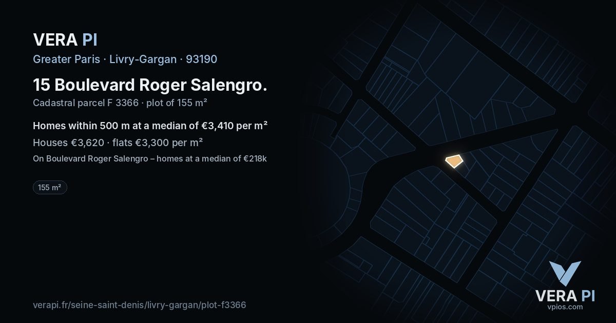 15 Boulevard Roger Salengro, Livry-Gargan at night – the plot lit, the parcels around coloured by the prices near them