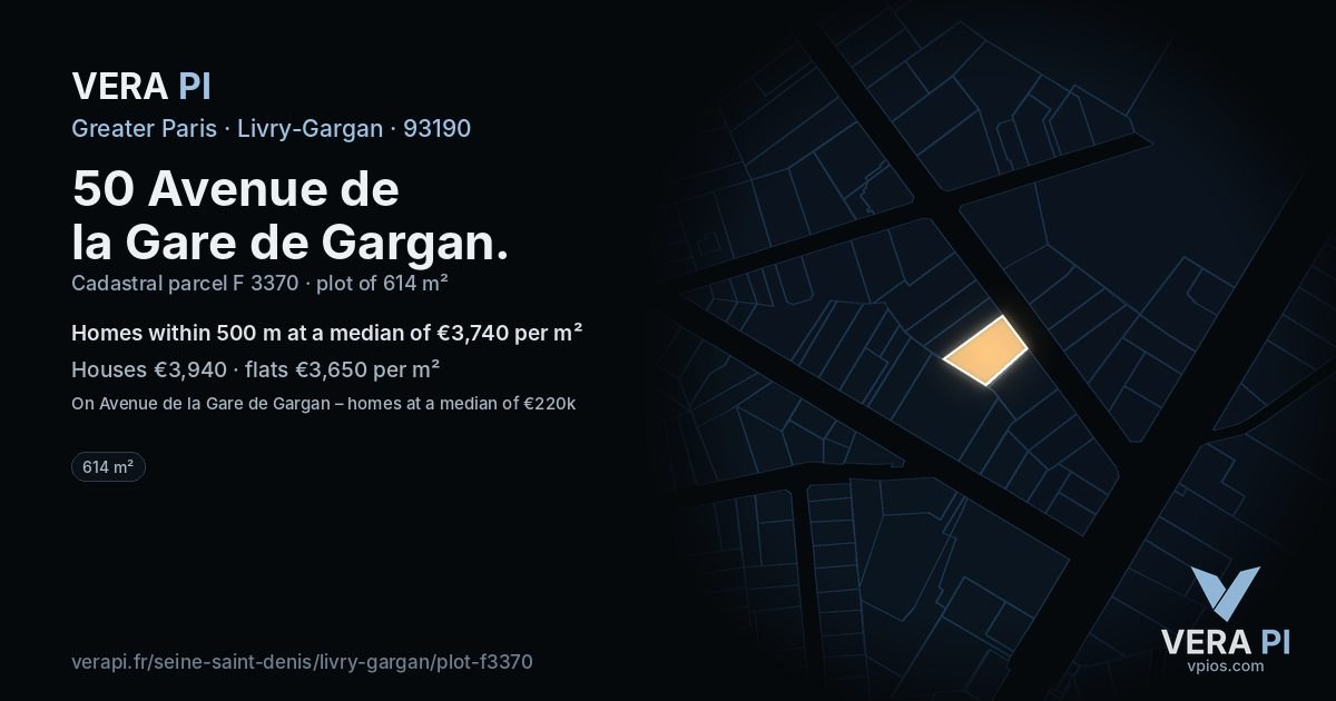 50 Avenue de la Gare de Gargan, Livry-Gargan at night – the plot lit, the parcels around coloured by the prices near them