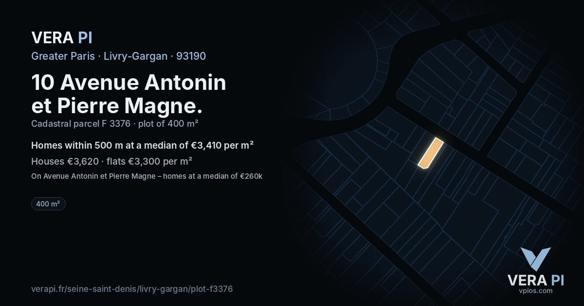 10 Avenue Antonin et Pierre Magne, Livry-Gargan at night – the plot lit, the parcels around coloured by the prices near them