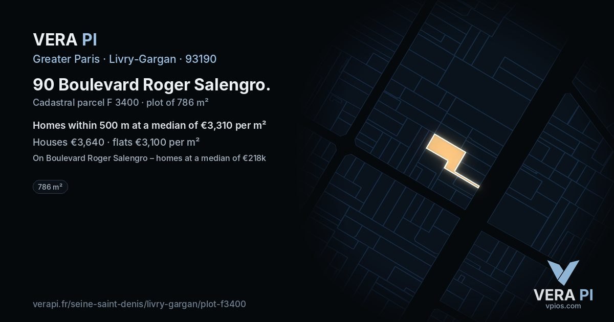 90 Boulevard Roger Salengro, Livry-Gargan at night – the plot lit, the parcels around coloured by the prices near them