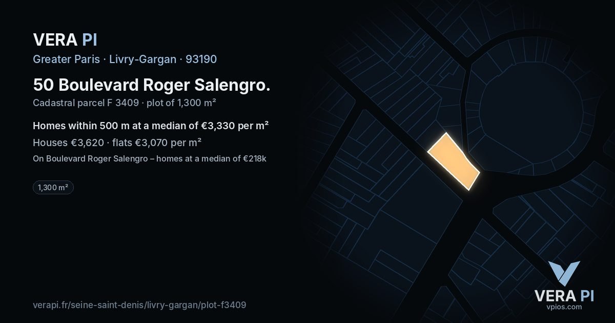 50 Boulevard Roger Salengro, Livry-Gargan at night – the plot lit, the parcels around coloured by the prices near them