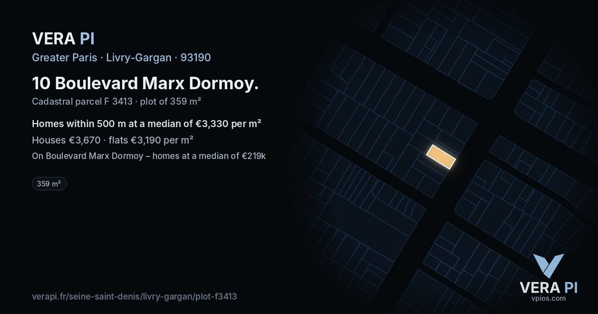10 Boulevard Marx Dormoy, Livry-Gargan at night – the plot lit, the parcels around coloured by the prices near them
