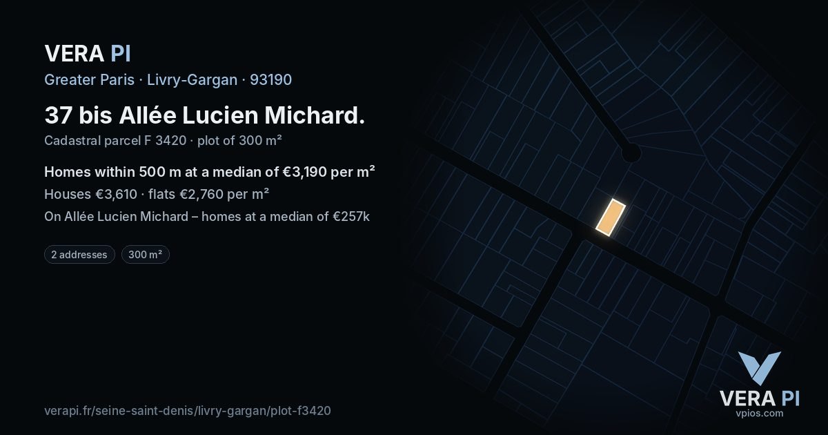 37 bis Allée Lucien Michard, Livry-Gargan at night – the plot lit, the parcels around coloured by the prices near them