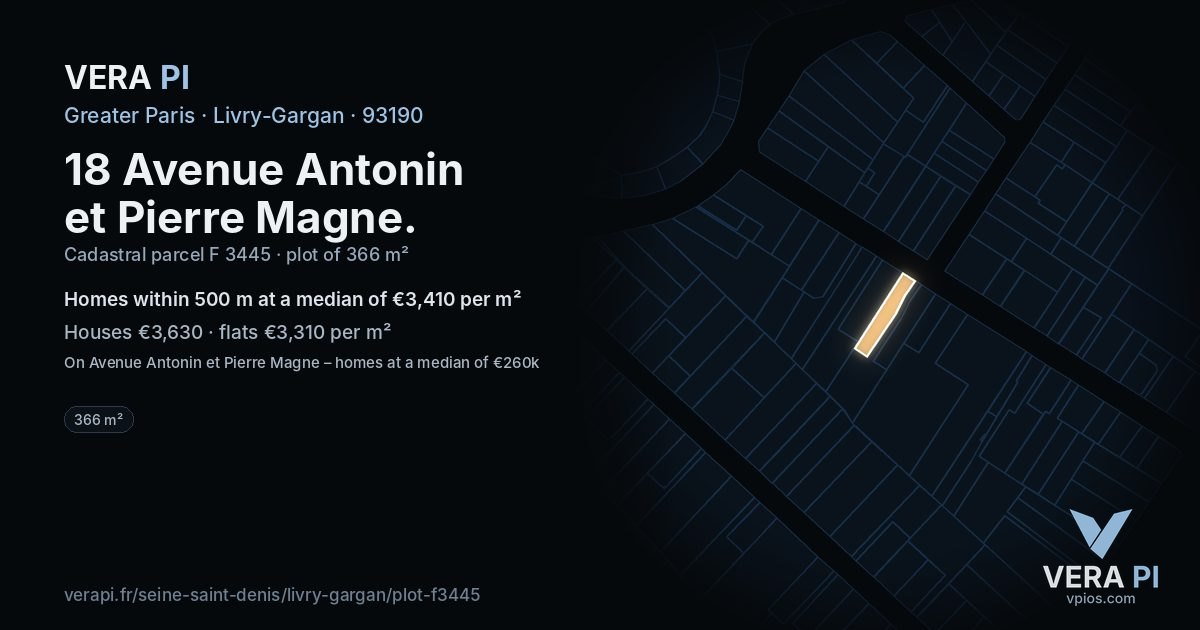 18 Avenue Antonin et Pierre Magne, Livry-Gargan at night – the plot lit, the parcels around coloured by the prices near them