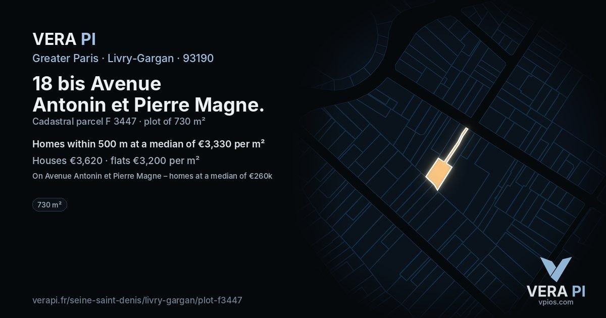 18 bis Avenue Antonin et Pierre Magne, Livry-Gargan at night – the plot lit, the parcels around coloured by the prices near them
