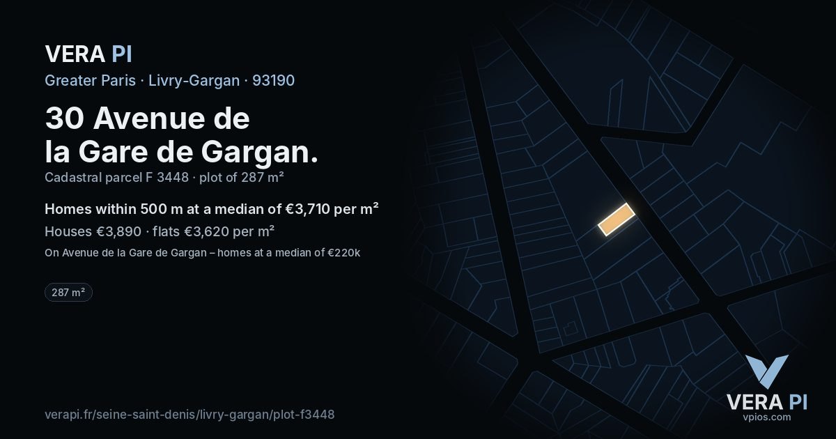 30 Avenue de la Gare de Gargan, Livry-Gargan at night – the plot lit, the parcels around coloured by the prices near them