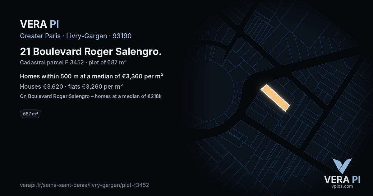 21 Boulevard Roger Salengro, Livry-Gargan at night – the plot lit, the parcels around coloured by the prices near them