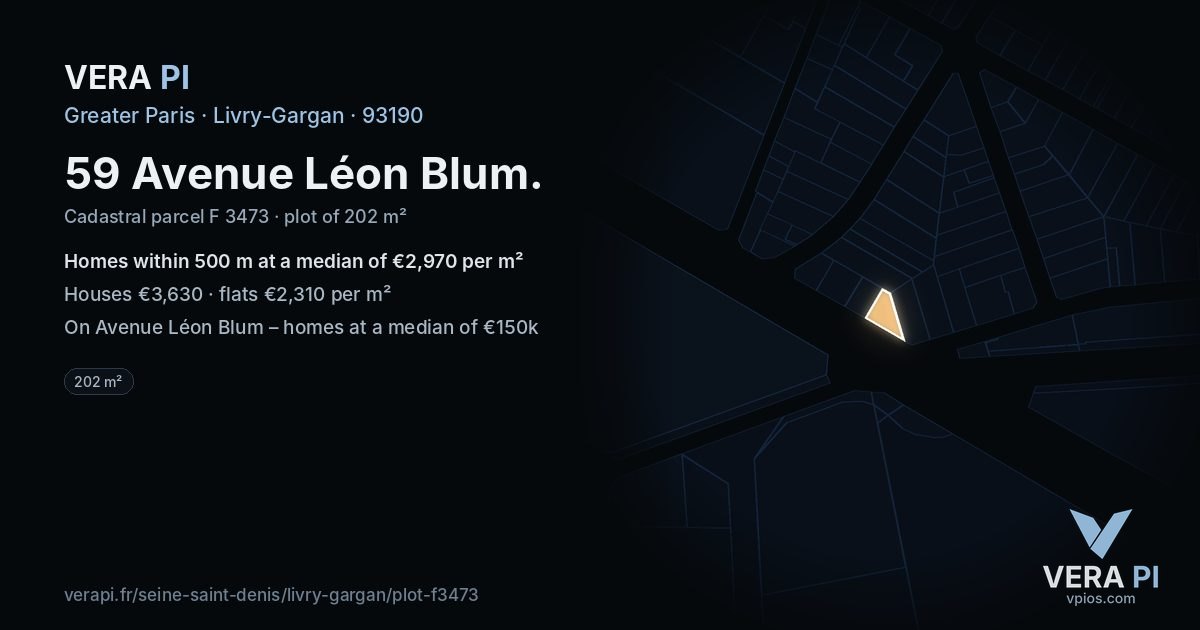 59 Avenue Léon Blum, Livry-Gargan at night – the plot lit, the parcels around coloured by the prices near them