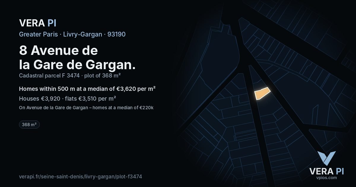 8 Avenue de la Gare de Gargan, Livry-Gargan at night – the plot lit, the parcels around coloured by the prices near them
