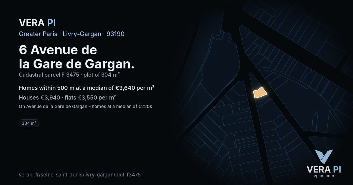 6 Avenue de la Gare de Gargan, Livry-Gargan at night – the plot lit, the parcels around coloured by the prices near them