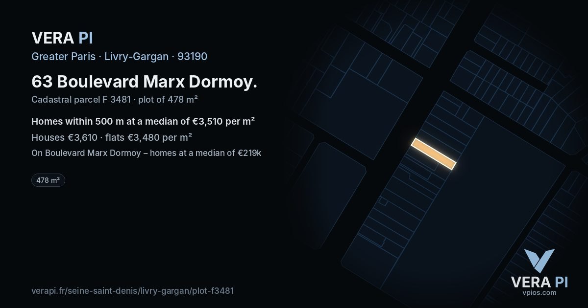63 Boulevard Marx Dormoy, Livry-Gargan at night – the plot lit, the parcels around coloured by the prices near them