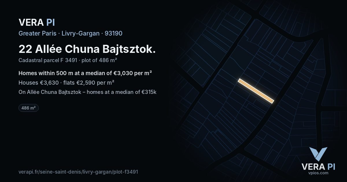 22 Allée Chuna Bajtsztok, Livry-Gargan at night – the plot lit, the parcels around coloured by the prices near them