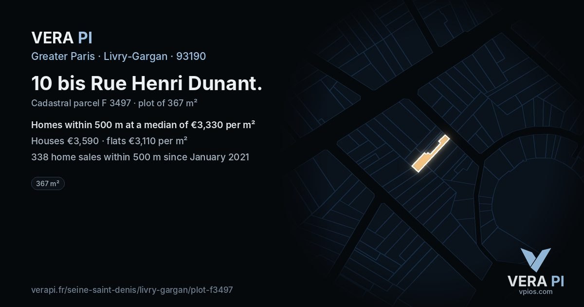 10 bis Rue Henri Dunant, Livry-Gargan at night – the plot lit, the parcels around coloured by the prices near them