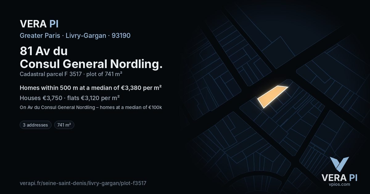 81 Av du Consul General Nordling, Livry-Gargan at night – the plot lit, the parcels around coloured by the prices near them