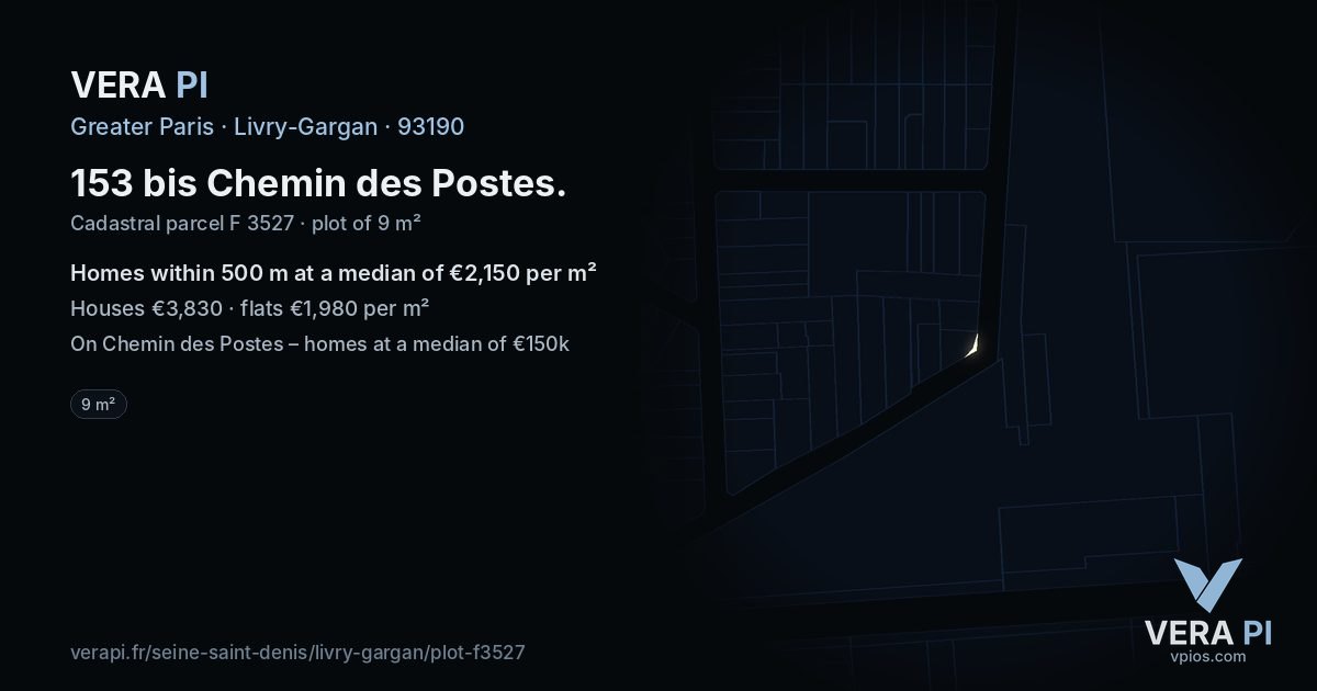 153 bis Chemin des Postes, Livry-Gargan at night – the plot lit, the parcels around coloured by the prices near them