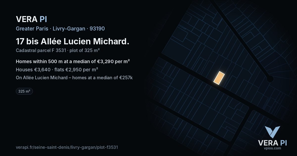 17 bis Allée Lucien Michard, Livry-Gargan at night – the plot lit, the parcels around coloured by the prices near them
