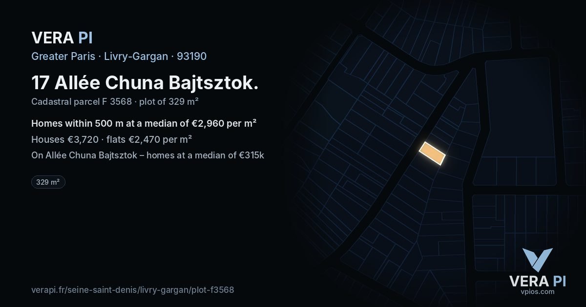 17 Allée Chuna Bajtsztok, Livry-Gargan at night – the plot lit, the parcels around coloured by the prices near them