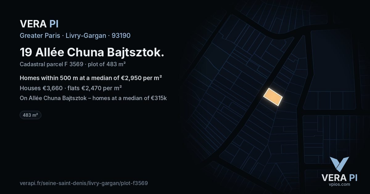 19 Allée Chuna Bajtsztok, Livry-Gargan at night – the plot lit, the parcels around coloured by the prices near them