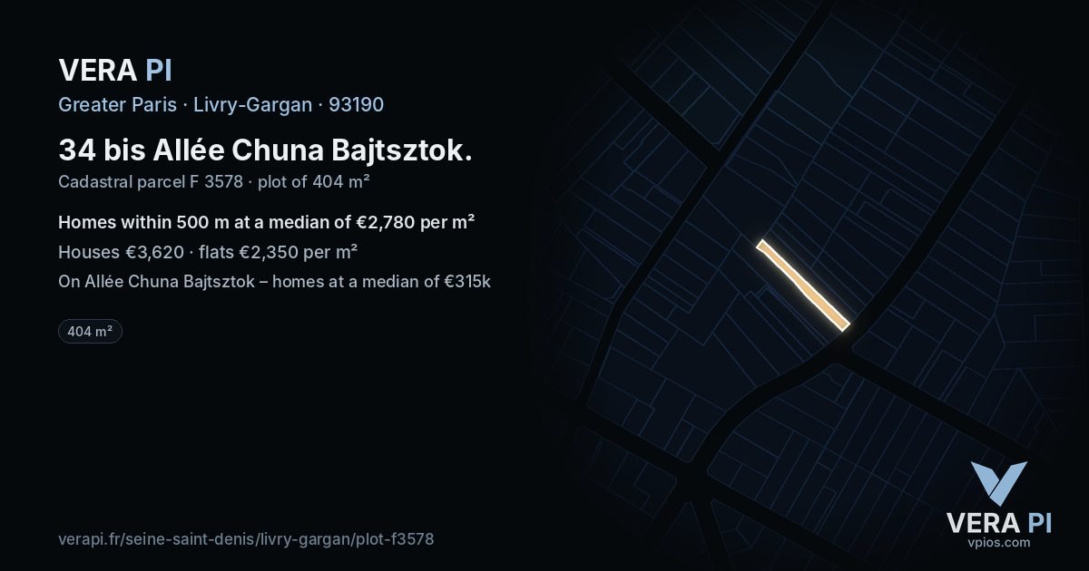 34 bis Allée Chuna Bajtsztok, Livry-Gargan at night – the plot lit, the parcels around coloured by the prices near them