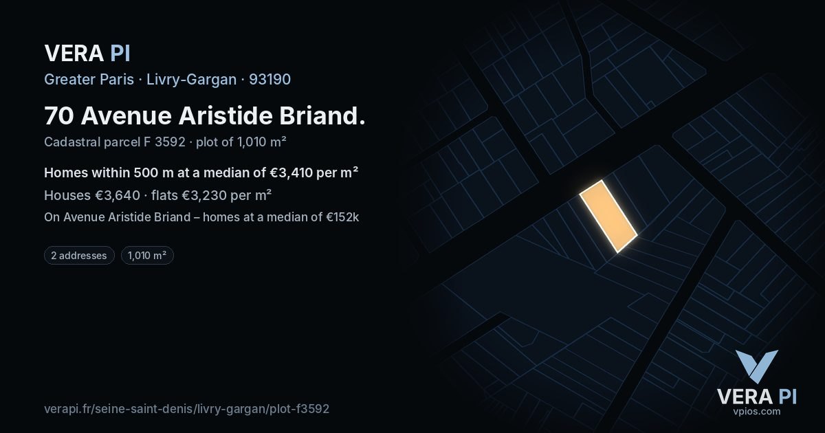 70 Avenue Aristide Briand, Livry-Gargan at night – the plot lit, the parcels around coloured by the prices near them