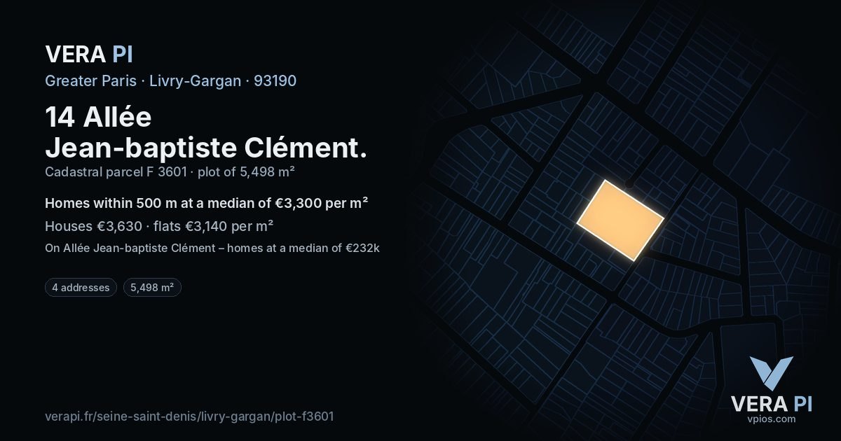 14 Allée Jean-baptiste Clément, Livry-Gargan at night – the plot lit, the parcels around coloured by the prices near them
