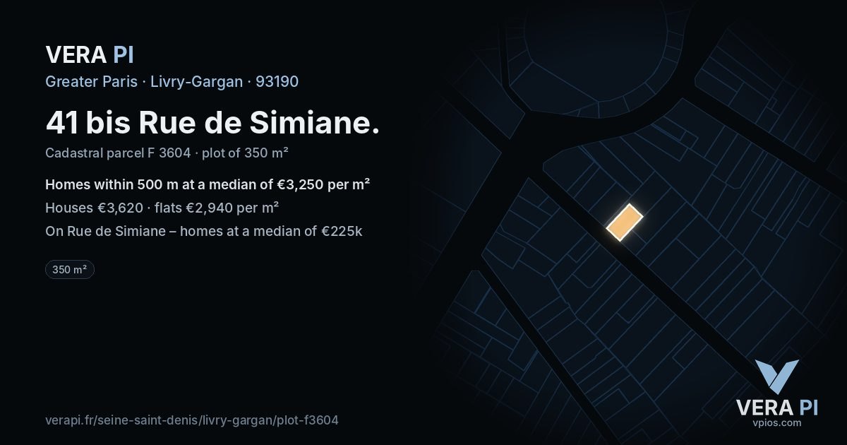 41 bis Rue de Simiane, Livry-Gargan at night – the plot lit, the parcels around coloured by the prices near them