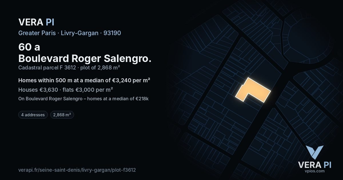 60 a Boulevard Roger Salengro, Livry-Gargan at night – the plot lit, the parcels around coloured by the prices near them