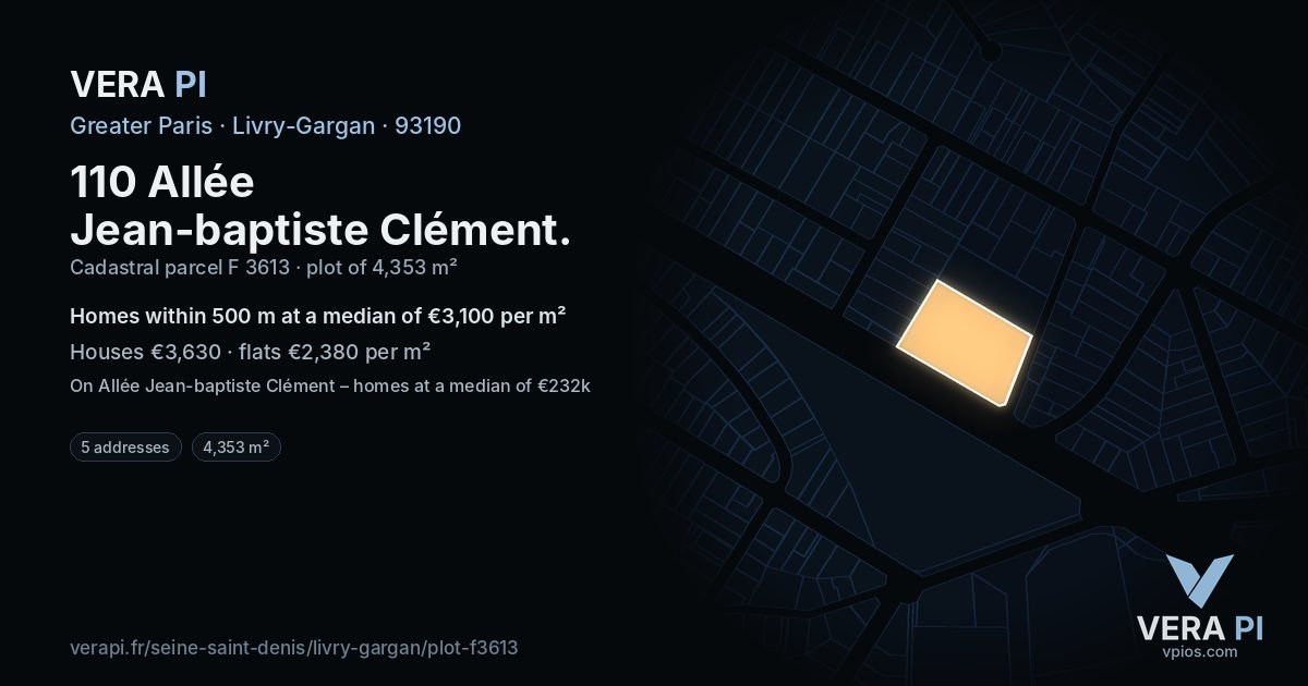 110 Allée Jean-baptiste Clément, Livry-Gargan at night – the plot lit, the parcels around coloured by the prices near them