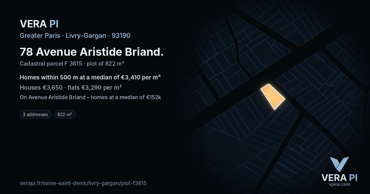 78 Avenue Aristide Briand, Livry-Gargan at night – the plot lit, the parcels around coloured by the prices near them