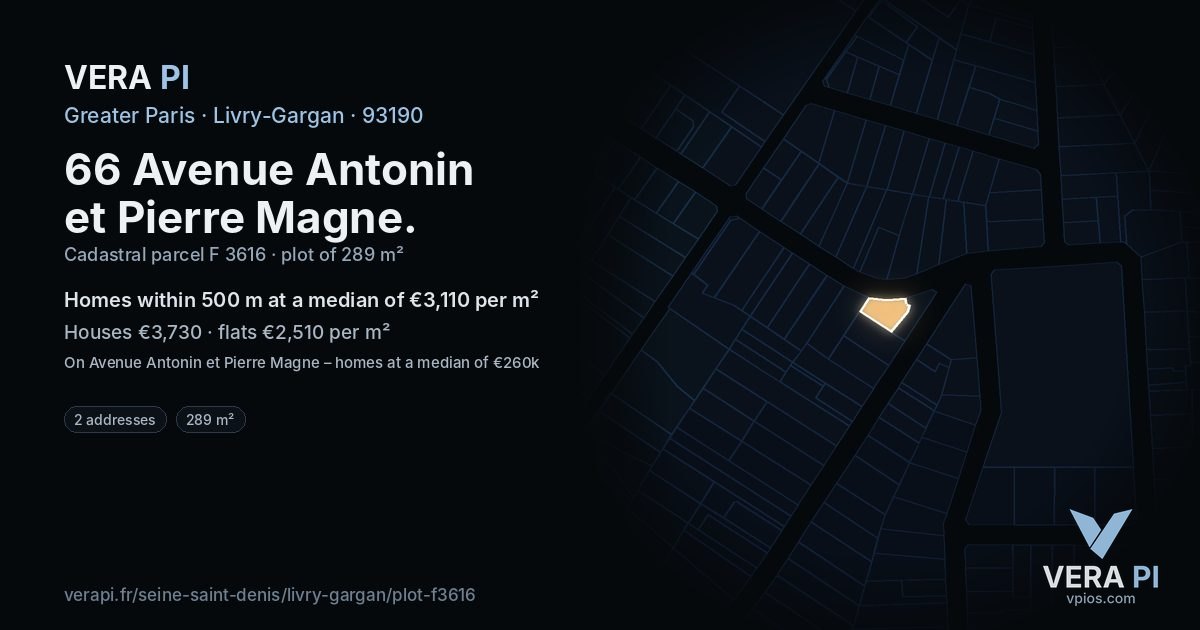 66 Avenue Antonin et Pierre Magne, Livry-Gargan at night – the plot lit, the parcels around coloured by the prices near them