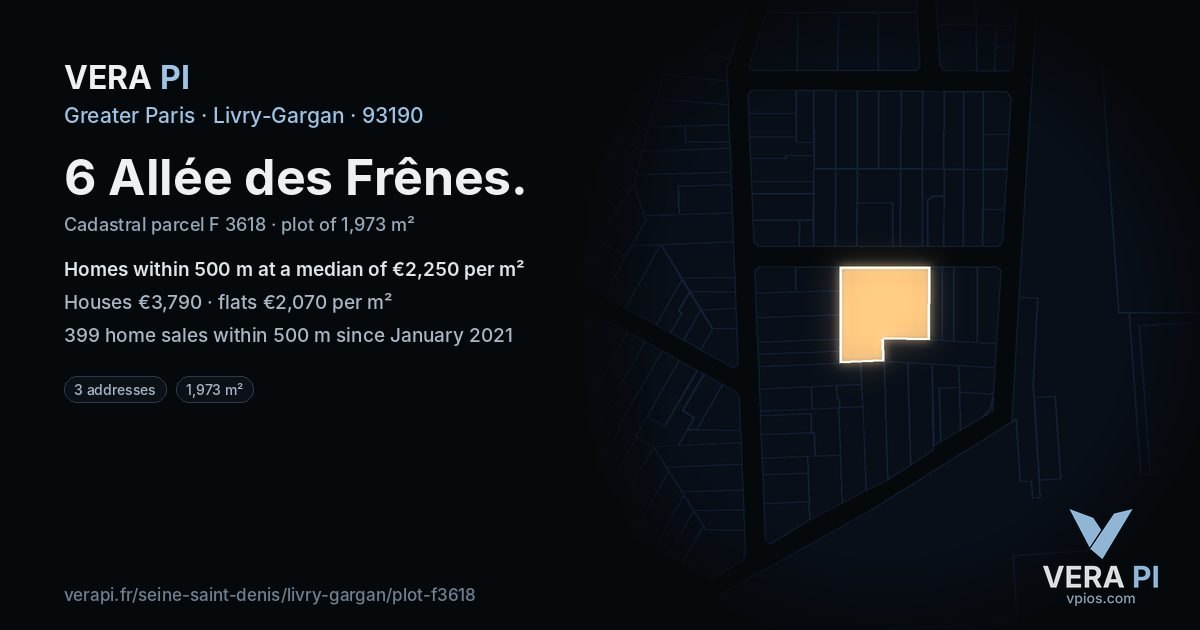 6 Allée des Frênes, Livry-Gargan at night – the plot lit, the parcels around coloured by the prices near them