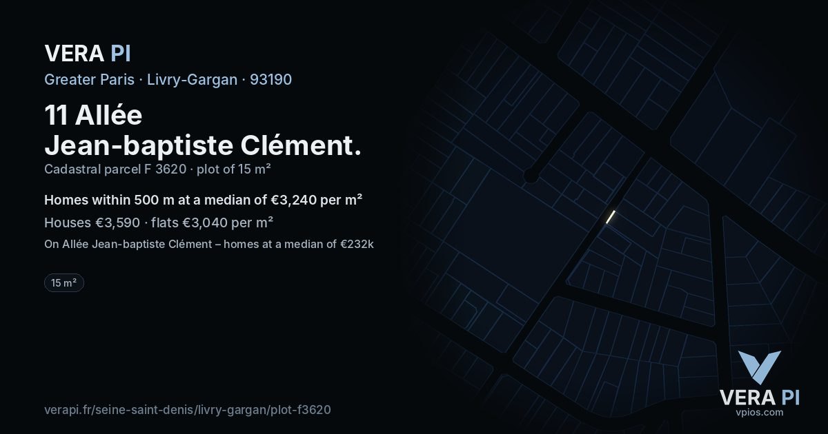 11 Allée Jean-baptiste Clément, Livry-Gargan at night – the plot lit, the parcels around coloured by the prices near them