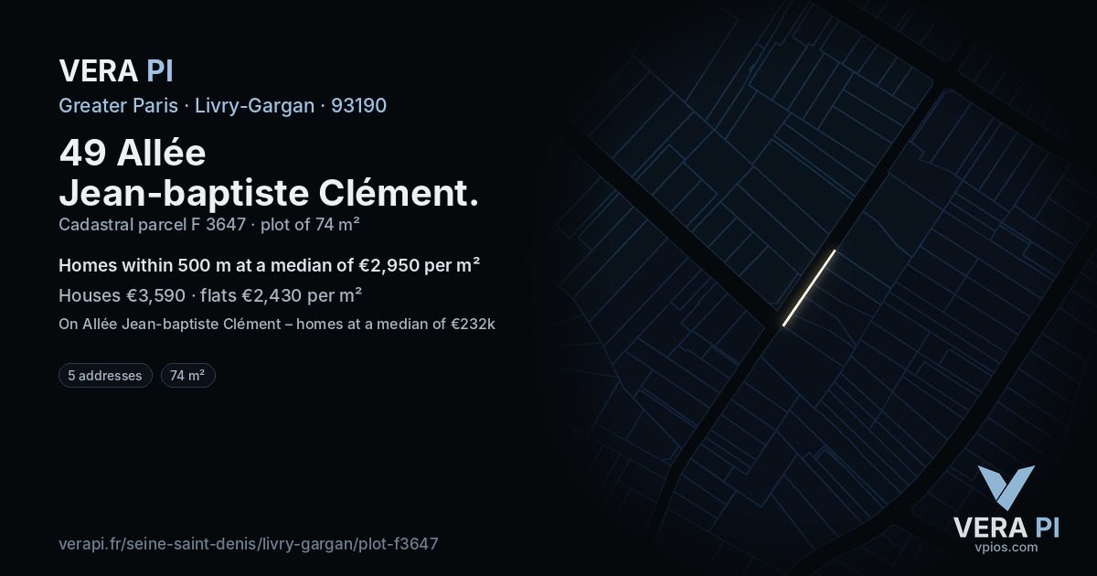 49 Allée Jean-baptiste Clément, Livry-Gargan at night – the plot lit, the parcels around coloured by the prices near them