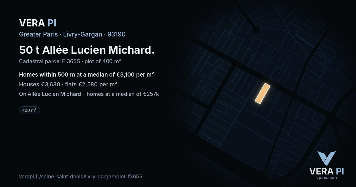 50 t Allée Lucien Michard, Livry-Gargan at night – the plot lit, the parcels around coloured by the prices near them