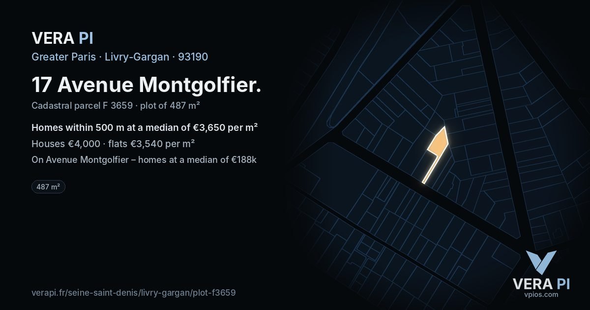 17 Avenue Montgolfier, Livry-Gargan at night – the plot lit, the parcels around coloured by the prices near them