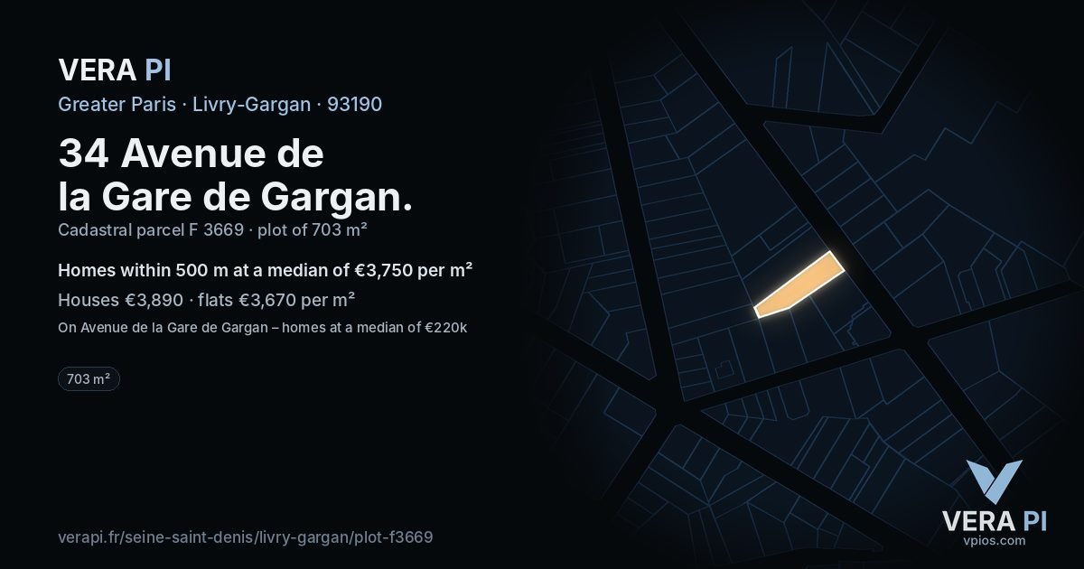 34 Avenue de la Gare de Gargan, Livry-Gargan at night – the plot lit, the parcels around coloured by the prices near them