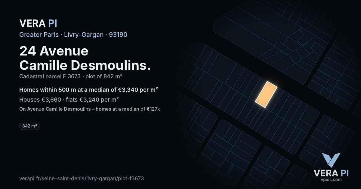 24 Avenue Camille Desmoulins, Livry-Gargan at night – the plot lit, the parcels around coloured by the prices near them