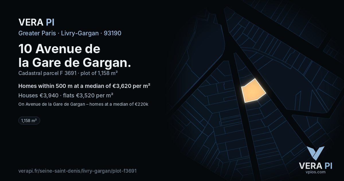 10 Avenue de la Gare de Gargan, Livry-Gargan at night – the plot lit, the parcels around coloured by the prices near them
