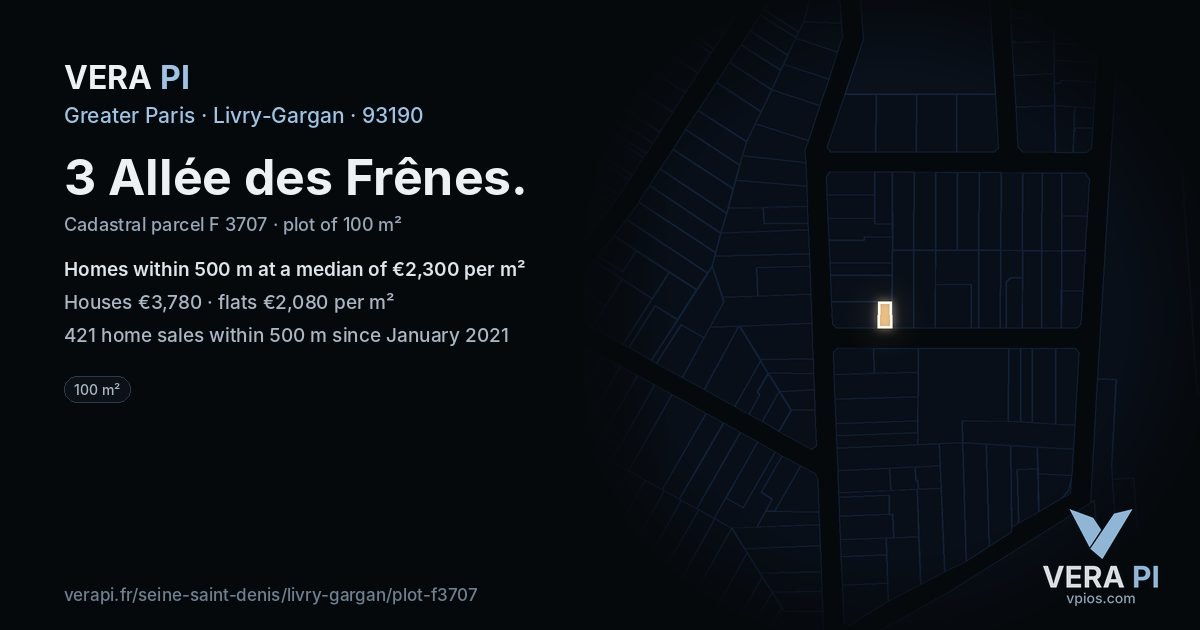 3 Allée des Frênes, Livry-Gargan at night – the plot lit, the parcels around coloured by the prices near them