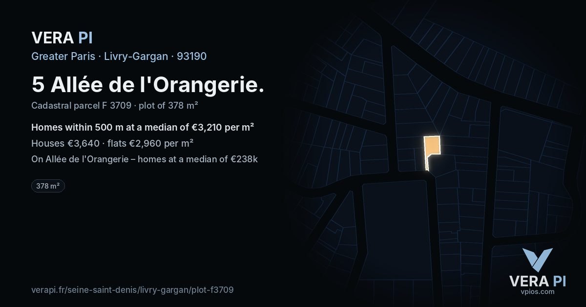 5 Allée de l'Orangerie, Livry-Gargan at night – the plot lit, the parcels around coloured by the prices near them