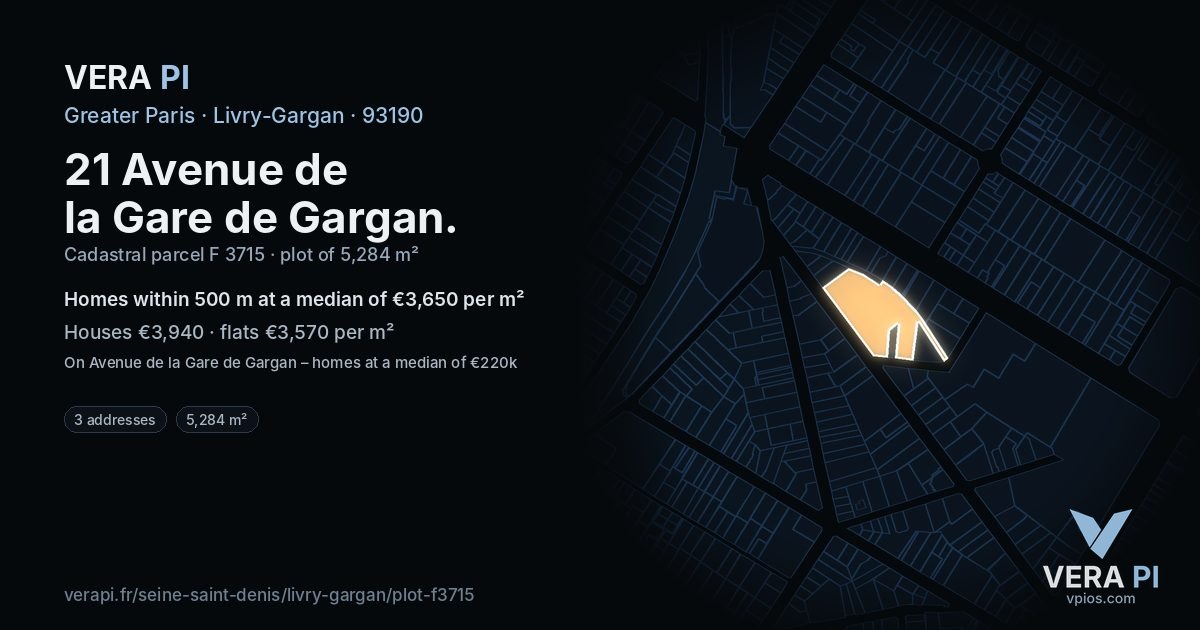 21 Avenue de la Gare de Gargan, Livry-Gargan at night – the plot lit, the parcels around coloured by the prices near them
